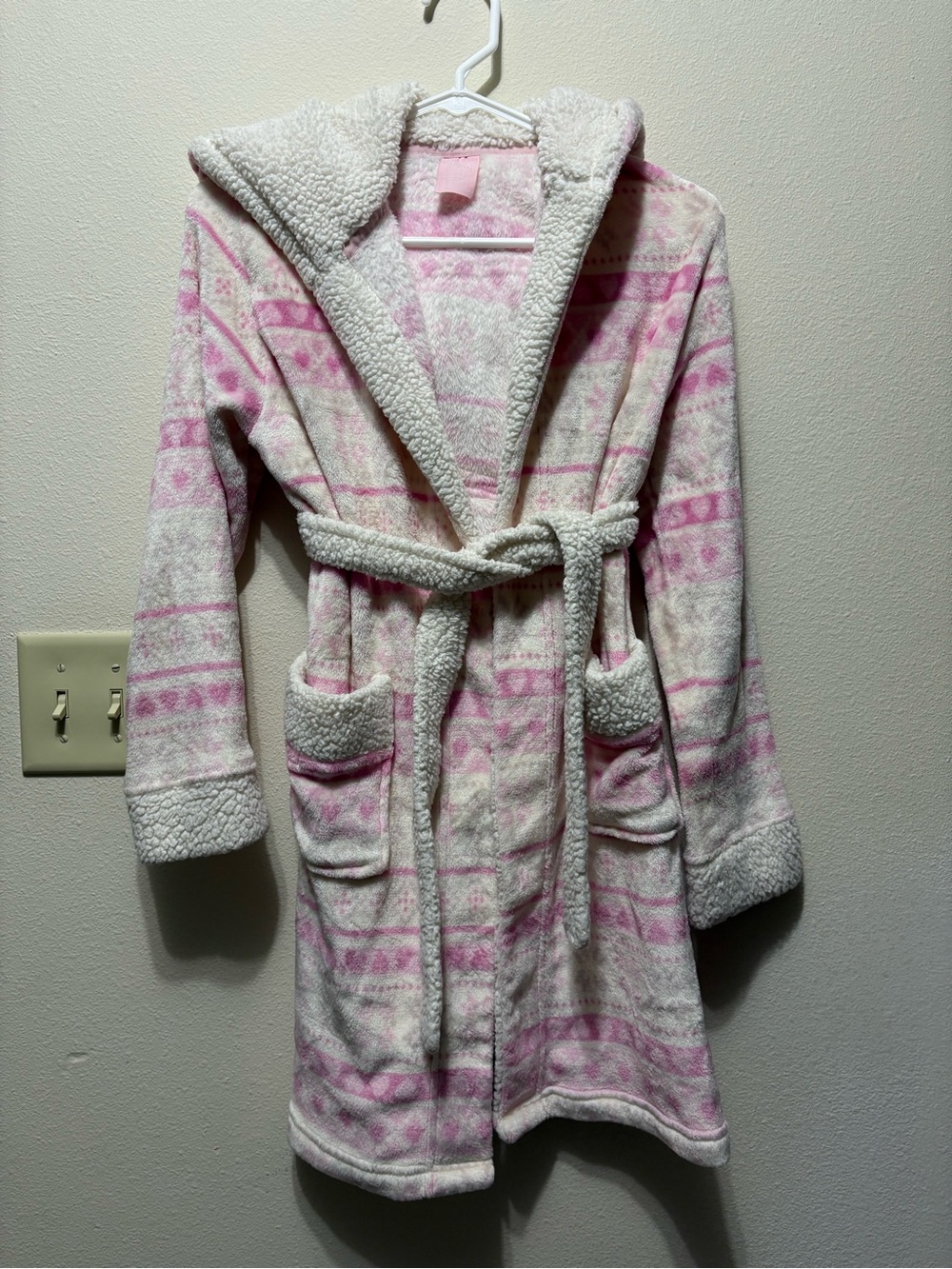 Kids Hooded Pink Sherpa-Lined Robe with Belt and Pockets